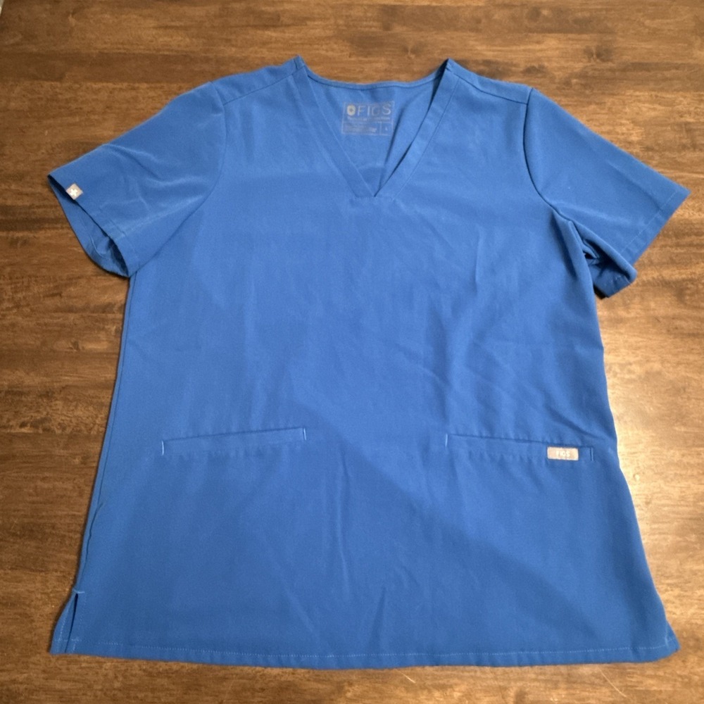 FIGS Casma Three Pocket Scrub Top Blue Womens Large FW1100 V-Neck Technical